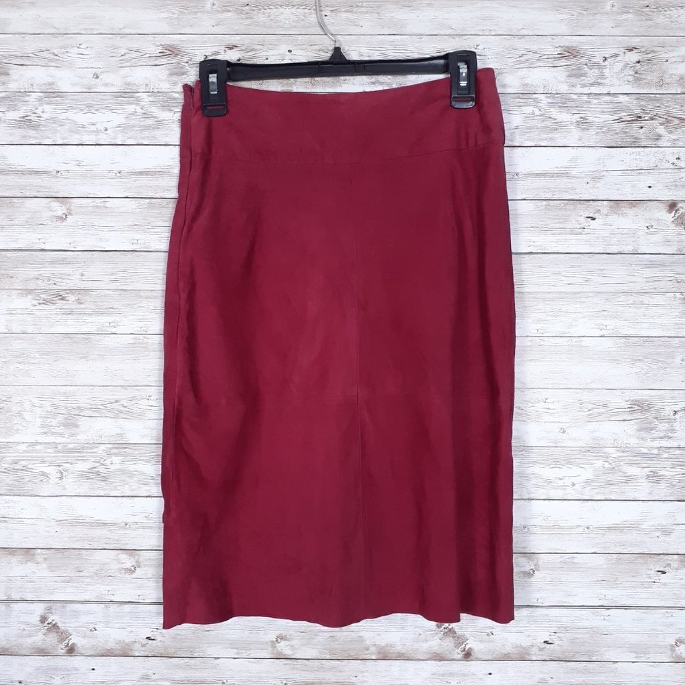 ba&sh Susette Suede Skirt Small Raspberry Leather Ruffle 16A - Picture 4 of 8